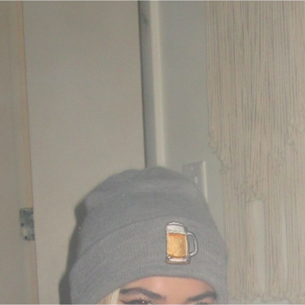 Gray Beanie with Beer Mug Patch